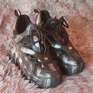 Sleek Black Platform Sneakers